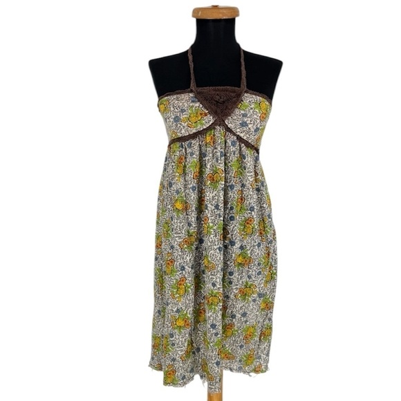 Vtg Free People Boho‎ Cottagecore Gypsy Whimsical Festival Crochet Halter Dress - Picture 1 of 12